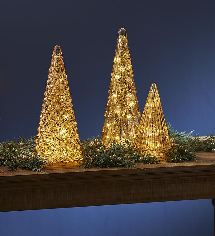 Holiday Lighted Glass Trees   Set of 3